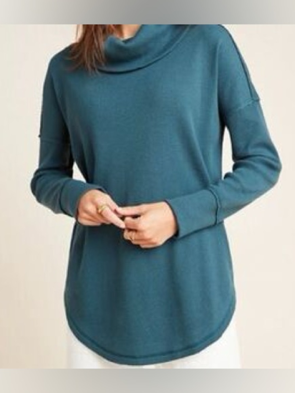 Anthropologie x Maeve Waffle Knit Thermal Cowl Neck Top -‎ Teal Blue - 1X
